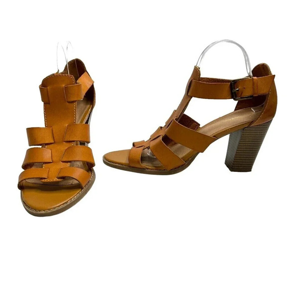 Lane Bryant Strappy Caged Heeled Sandals Cognac Brown Leather Sz. 11w - Picture 4 of 13